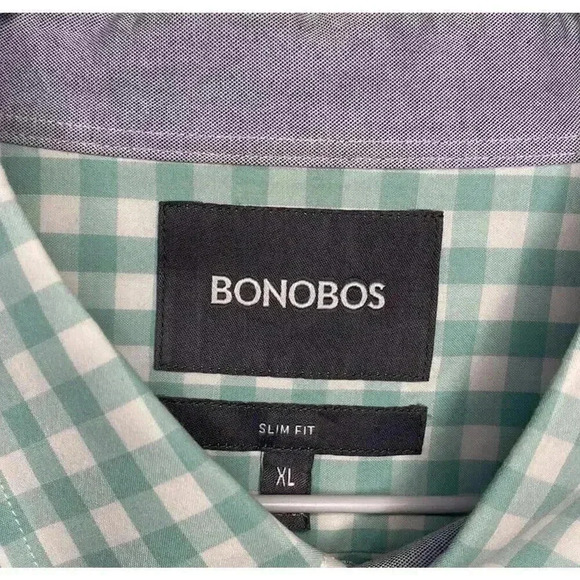 Bonobos Mens XL Slim Fit Button Down Shirt Mint Green White Check Long Sleeves - Picture 3 of 5